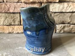 Vintage Studio Pottery Vase Signed Asymmetrical Green Blue Luster Crooked Pot