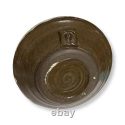 Vintage Studio Pottery Vase Signed M 7 Blue Green Drip Glaze MCM Style