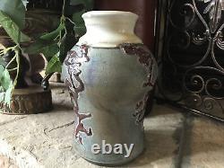 Vintage Studio Pottery Vase Signed Mid Century Textured Iridescent Raku Pot Rare
