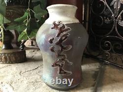 Vintage Studio Pottery Vase Signed Mid Century Textured Iridescent Raku Pot Rare