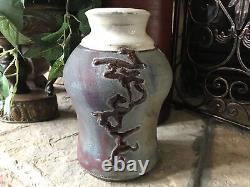 Vintage Studio Pottery Vase Signed Mid Century Textured Pot Heavy Rustic Retro