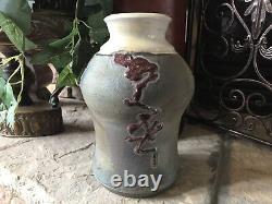 Vintage Studio Pottery Vase Signed Mid Century Textured Pot Heavy Rustic Retro