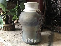 Vintage Studio Pottery Vase Signed Mid Century Textured Pot Heavy Rustic Retro