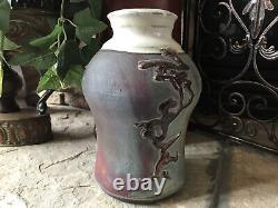 Vintage Studio Pottery Vase Signed Mid Century Textured Pot Heavy Rustic Retro