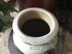 Vintage Studio Pottery Vase Signed Mid Century Textured Pot Heavy Rustic Retro