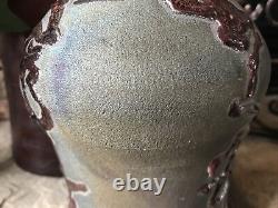 Vintage Studio Pottery Vase Signed Mid Century Textured Pot Heavy Rustic Retro