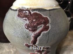 Vintage Studio Pottery Vase Signed Mid Century Textured Pot Heavy Rustic Retro