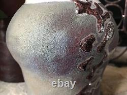 Vintage Studio Pottery Vase Signed Mid Century Textured Pot Heavy Rustic Retro