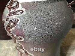 Vintage Studio Pottery Vase Signed Mid Century Textured Pot Heavy Rustic Retro