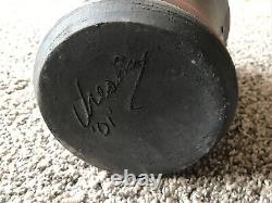 Vintage Studio Pottery Vase Signed Mid Century Textured Pot Heavy Rustic Retro