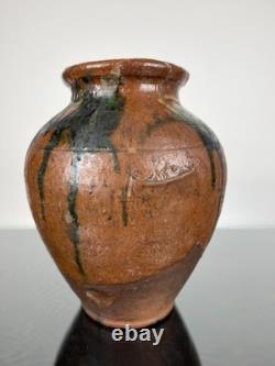 Vintage Studio Pottery Vase Small Ear Shape Handles Brown Black Grey Glazes 9.5