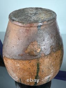 Vintage Studio Pottery Vase Small Ear Shape Handles Brown Black Grey Glazes 9.5