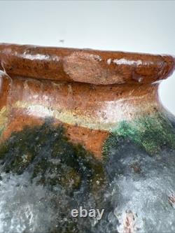Vintage Studio Pottery Vase Small Ear Shape Handles Brown Black Grey Glazes 9.5