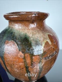 Vintage Studio Pottery Vase Small Ear Shape Handles Brown Black Grey Glazes 9.5