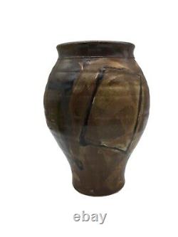 Vintage Studio Pottery Vase Urn Artist Signed 1981 Stoneware Earth Tone Colors