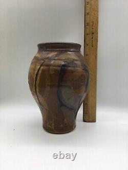 Vintage Studio Pottery Vase Urn Artist Signed 1981 Stoneware Earth Tone Colors