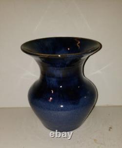 Vintage Studio Pottery Vase With Blue Flambe Glaze, Signed Dated 1999