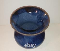 Vintage Studio Pottery Vase With Blue Flambe Glaze, Signed Dated 1999