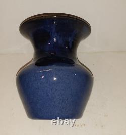 Vintage Studio Pottery Vase With Blue Flambe Glaze, Signed Dated 1999