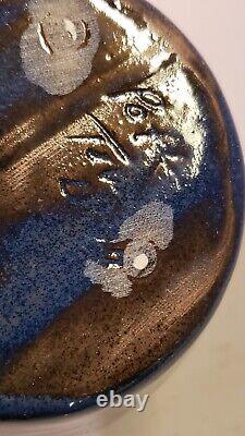 Vintage Studio Pottery Vase With Blue Flambe Glaze, Signed Dated 1999