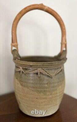 Vintage Studio Pottery Vessel Ikebana Bamboo Handle Signed RT RON TAYLOR KCAI