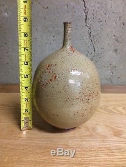 Vintage Studio Pottery Weed Pot Vase Crawling Glaze Signed Cadagranda