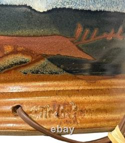 Vintage Studio Signed Art Pottery Table Lamp Earthy Blue Brown 12 Modern