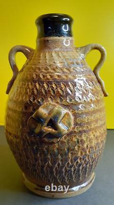 Vintage Studio Stoneware Handled Vase, Trevor Stoehr ROTTEN POTTER Omaha Pottery