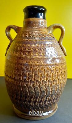 Vintage Studio Stoneware Handled Vase, Trevor Stoehr ROTTEN POTTER Omaha Pottery