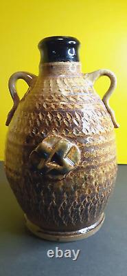 Vintage Studio Stoneware Handled Vase, Trevor Stoehr ROTTEN POTTER Omaha Pottery
