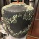 Vintage Substantial Raku Pottery Urn Vase Iridescent Black W Applied Accents