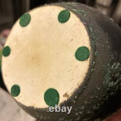 Vintage Substantial Raku Pottery Urn Vase Iridescent Black W Applied Accents