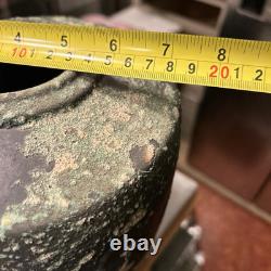 Vintage Substantial Raku Pottery Urn Vase Iridescent Black W Applied Accents