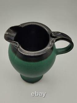 Vintage Suki Meyer Studio Art Pottery Asian Green & Black Pitcher Signed Suki