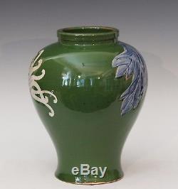 Vintage Sumida Type Folk Studio Japanese Pottery Hand Thrown Lotus Scroll Vase