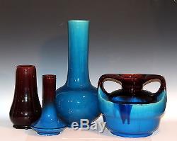 Vintage Sumida Type Folk Studio Japanese Pottery Hand Thrown Lotus Scroll Vase