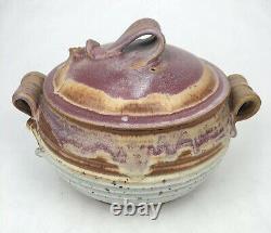 Vintage THOMAS REECE STUDIO POTTERY 11 Covered Bowl + Handle Lid Stoneware Pink