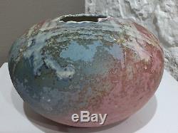 Vintage TONY EVANS Master Potter Large Raku Studio Pottrey Bulbous Vase # 242