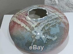 Vintage TONY EVANS Master Potter Large Raku Studio Pottrey Bulbous Vase # 242