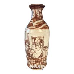 Vintage Tall Handmade Studio Art Pottery Stoneware Vase Cream & Brown Glaze