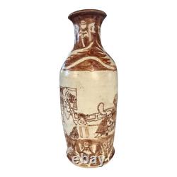 Vintage Tall Handmade Studio Art Pottery Stoneware Vase Cream & Brown Glaze