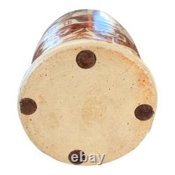 Vintage Tall Handmade Studio Art Pottery Stoneware Vase Cream & Brown Glaze