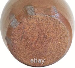 Vintage Terra Cotta Glazed Pottery Three Handles Pot Jar Vase Signed USA