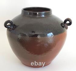 Vintage Terra Cotta Glazed Pottery Three Handles Pot Jar Vase Signed USA