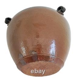 Vintage Terra Cotta Glazed Pottery Three Handles Pot Jar Vase Signed USA