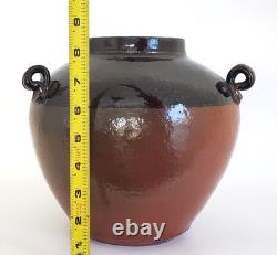Vintage Terra Cotta Glazed Pottery Three Handles Pot Jar Vase Signed USA