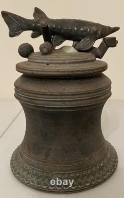 Vintage Tim Mather Studio Pottery Ceramic Fish Sturgeon Vessel With Lid