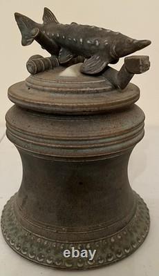 Vintage Tim Mather Studio Pottery Ceramic Fish Sturgeon Vessel With Lid