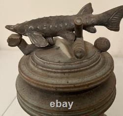 Vintage Tim Mather Studio Pottery Ceramic Fish Sturgeon Vessel With Lid
