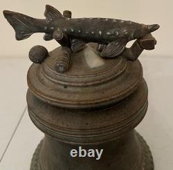 Vintage Tim Mather Studio Pottery Ceramic Fish Sturgeon Vessel With Lid